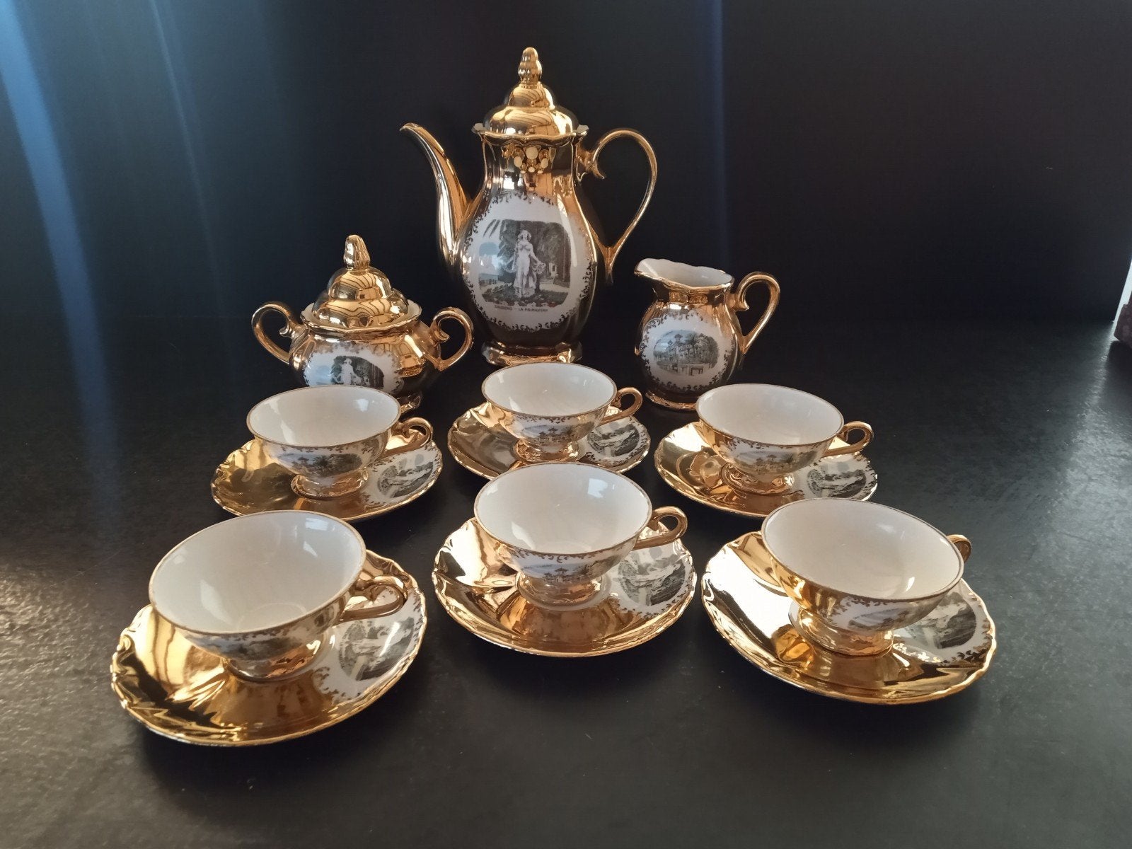 17 delig Oud Duits mokka-servies • Bavaria • goud, Verzenden