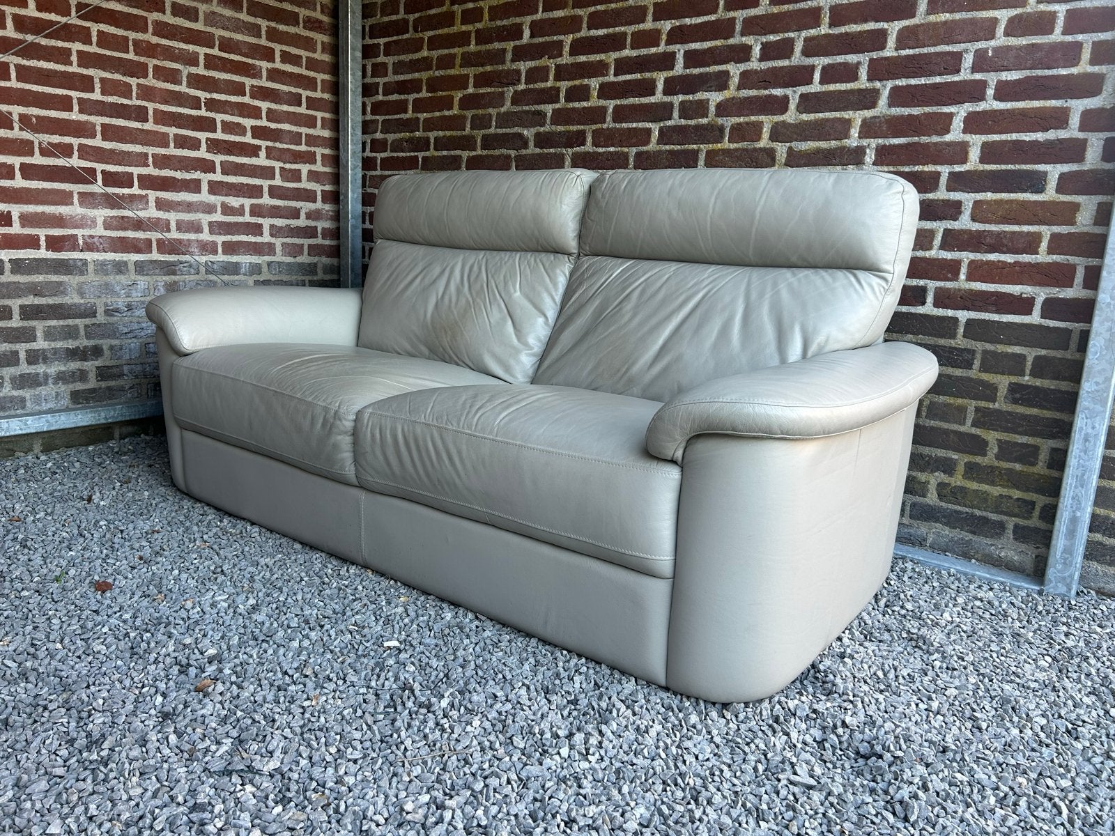 Chateau d'Ax set  - Lichtgrijs leer - 190cm/150 cm breed, Ophalen, Gebruikt, 150 tot 200 cm, Tweepersoons