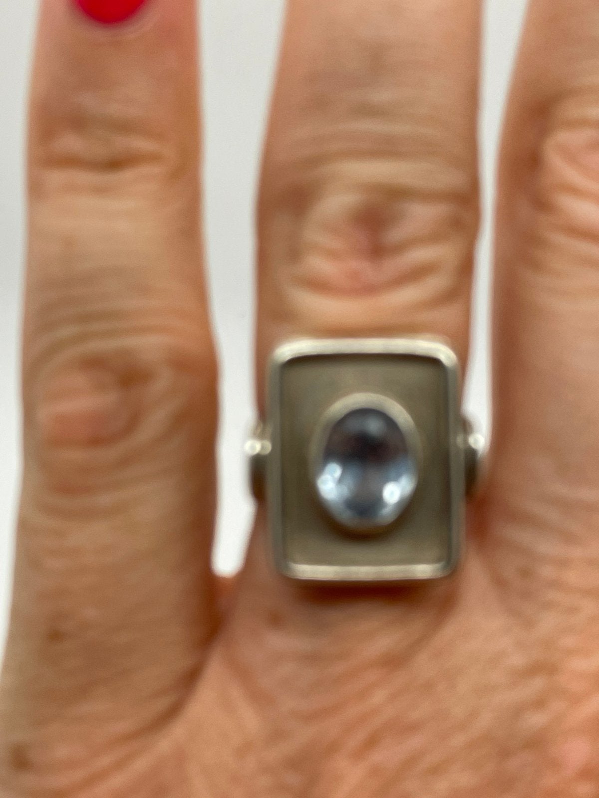 F281 Prachtige zilveren ring aquamarijn maat 17,25, Sieraden, Tassen en Uiterlijk, Antieke sieraden, Ophalen of Verzenden, Zilver