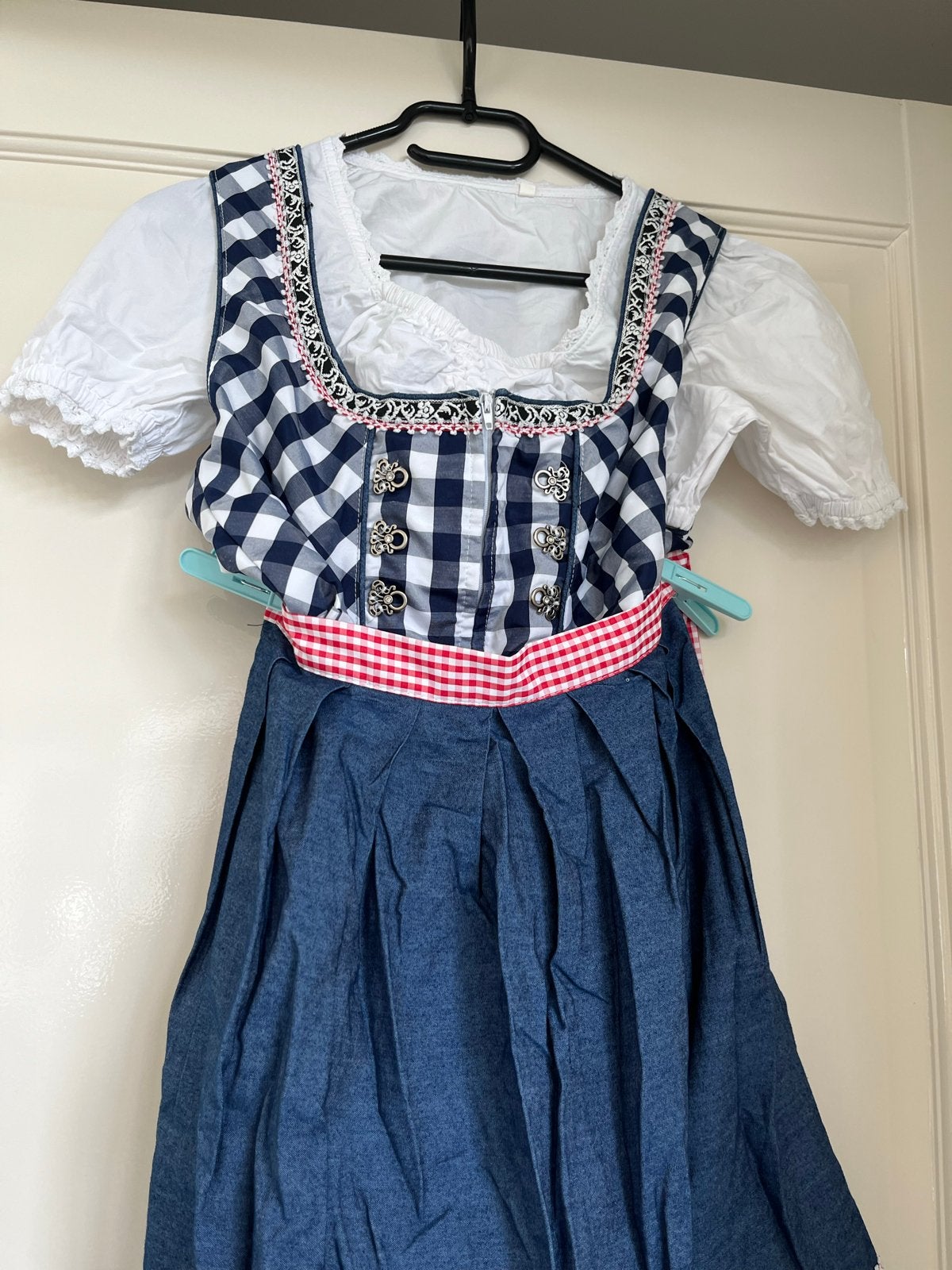 Dirndl jurk blauw-wit geruit met schortje, Kleding | Dames, Maat 38/40 (M), Blauw, Ophalen of Verzenden, Zo goed als nieuw