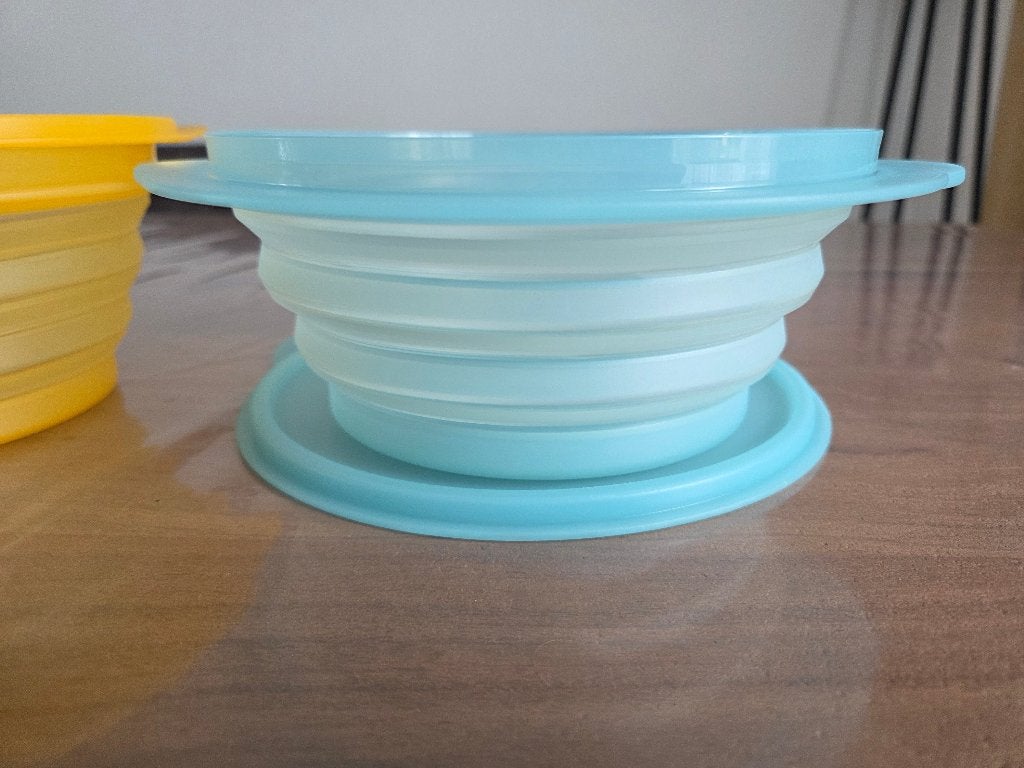 2 opvouwbare tupperware bakjes, Blauw, Zo goed als nieuw, Bak of Kom, Vaatwasserbestendig