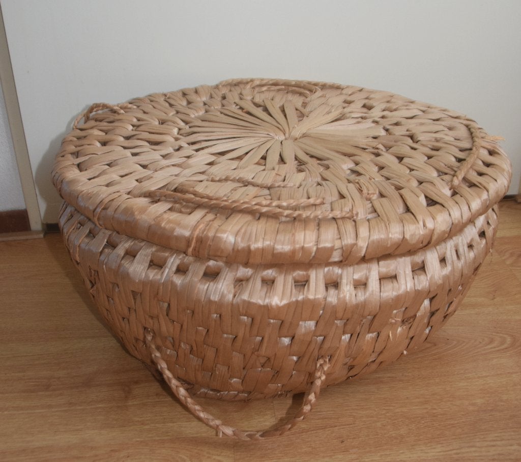Grote rotan opbergmand met deksel rieten mand salontafel, Verzenden, Rond, Riet, Mand