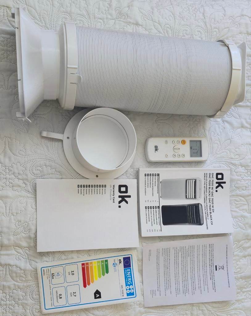 OK. Mobiele Airco OAC 2223 W met Afstandsbediening, Minder dan 60 m³, Energieklasse A of zuiniger, 3 snelheden of meer, Ophalen of Verzenden