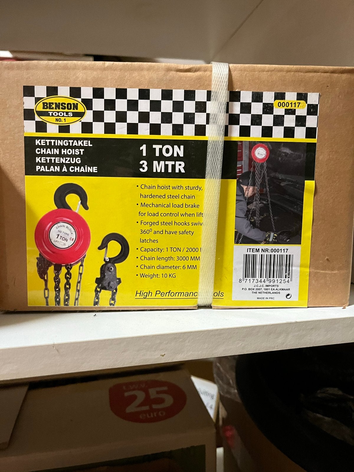 Benson Tools Kettingtakel - 1 Ton / 3 Meter, Ophalen, Nieuw, Handmatig