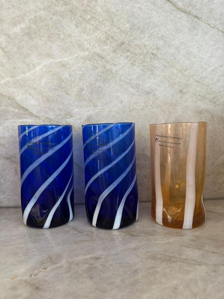 Set of 3 Alessandro Coppola Murano Art Glass Tumblers, Huis en Inrichting, Ophalen, Zo goed als nieuw, Overige materialen, Minder dan 25 cm