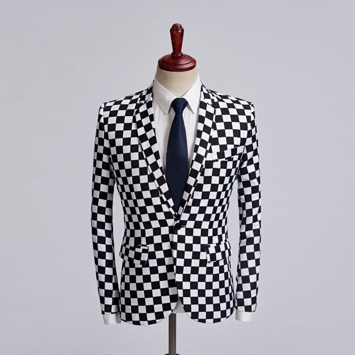 Heren zwart wit geruit colbert mannen blazer dambord geblokt, Verzenden, Nieuw, Overige maten, Overige kleuren