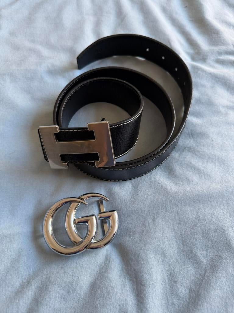 Riem met Hermès en Gucci embleem, Minder dan 3 cm, 80 tot 90 cm, Zwart, Tailleriem