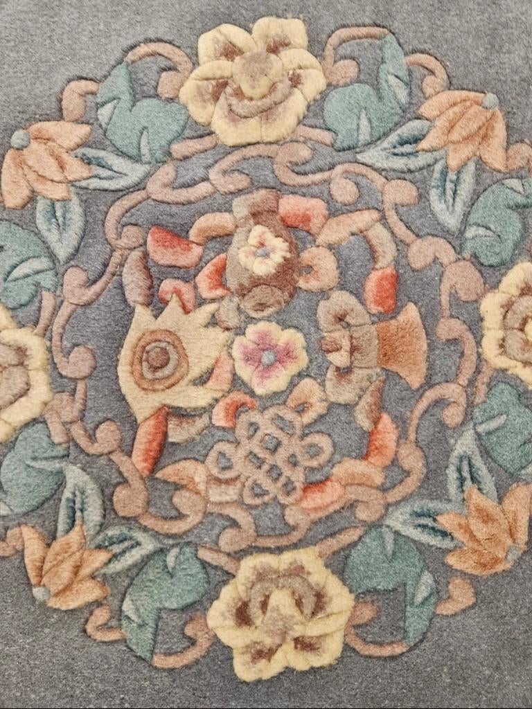 Handmade oriental wool Aubusson carpet oval gray 170x240cm, Crème, HYPE POP-UP, 150 tot 200 cm, HYPE POP-UP