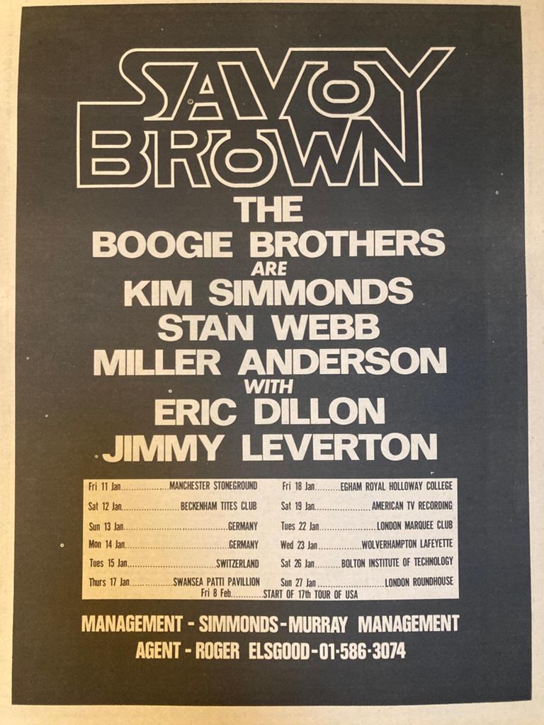 SAVOY BROWN tour A3 advertentie, Ophalen of Verzenden, Zo goed als nieuw