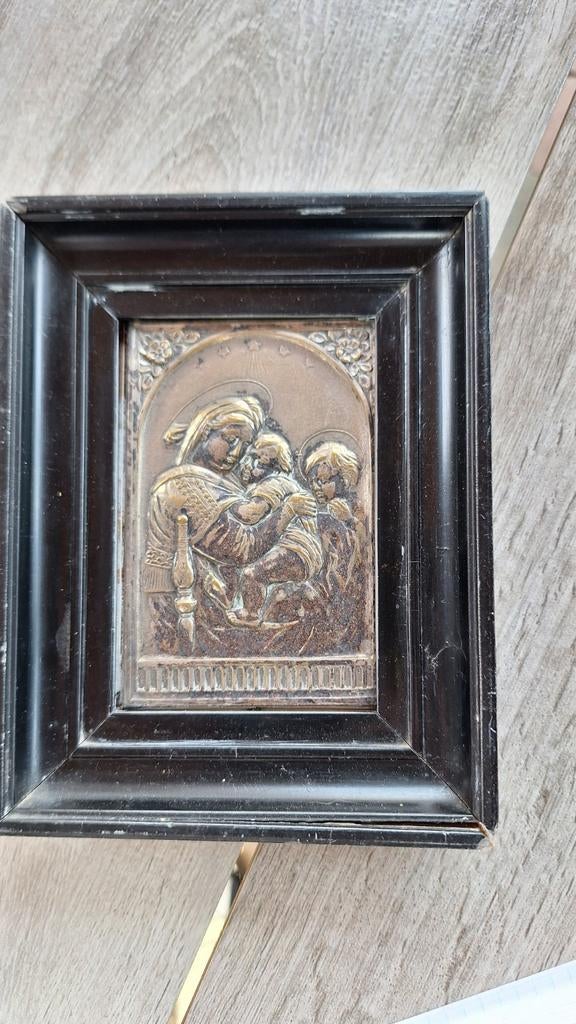 Antieke lijstje met religieuze afbeelding,  zie foto's, Ophalen of Verzenden