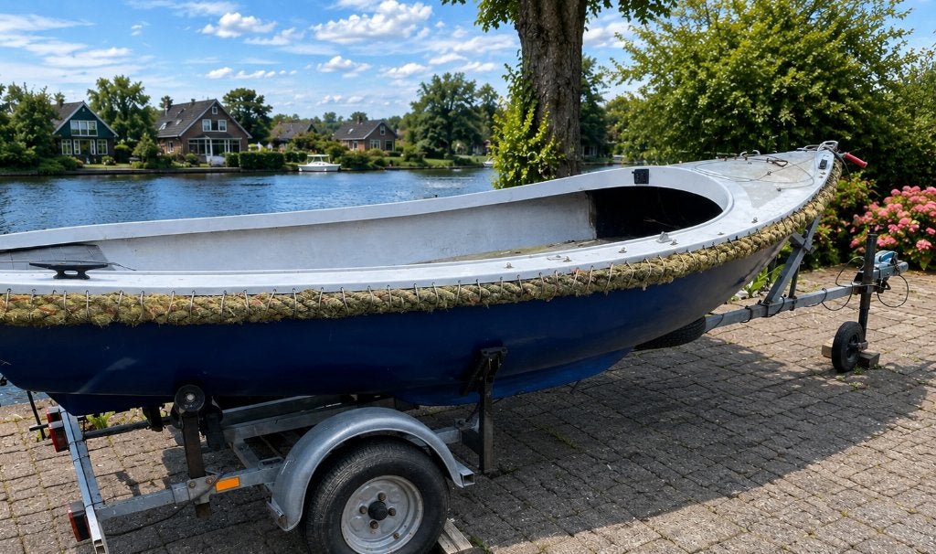 Polyester bootje met trailer voor touren of vissen, Ophalen, Gebruikt