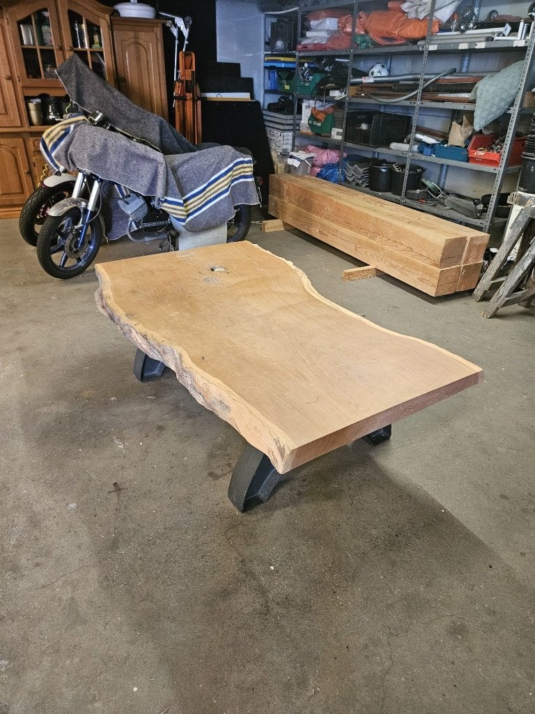 Industriële eikenhouten boomstamtafel, Ophalen, 50 – 75, Eikenhout, 50 tot 100 cm