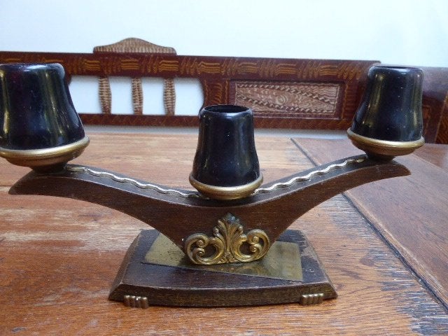 2 art deco houten kandelaars, Antiek en Kunst, Antiek | Kandelaars, Ophalen of Verzenden, Overige materialen