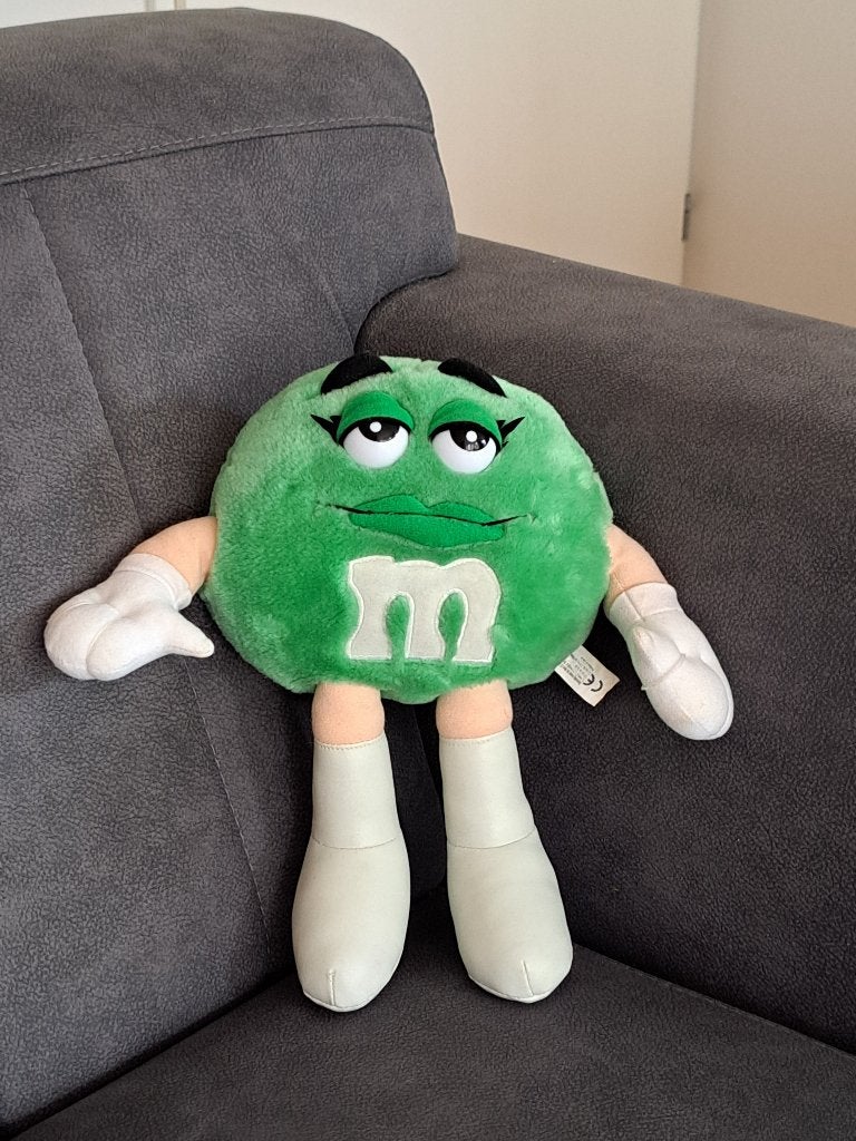M&M's Green pluche 1998 D19xB10cm, copyright Mars, Ophalen of Verzenden, Gebruikt, Overige typen