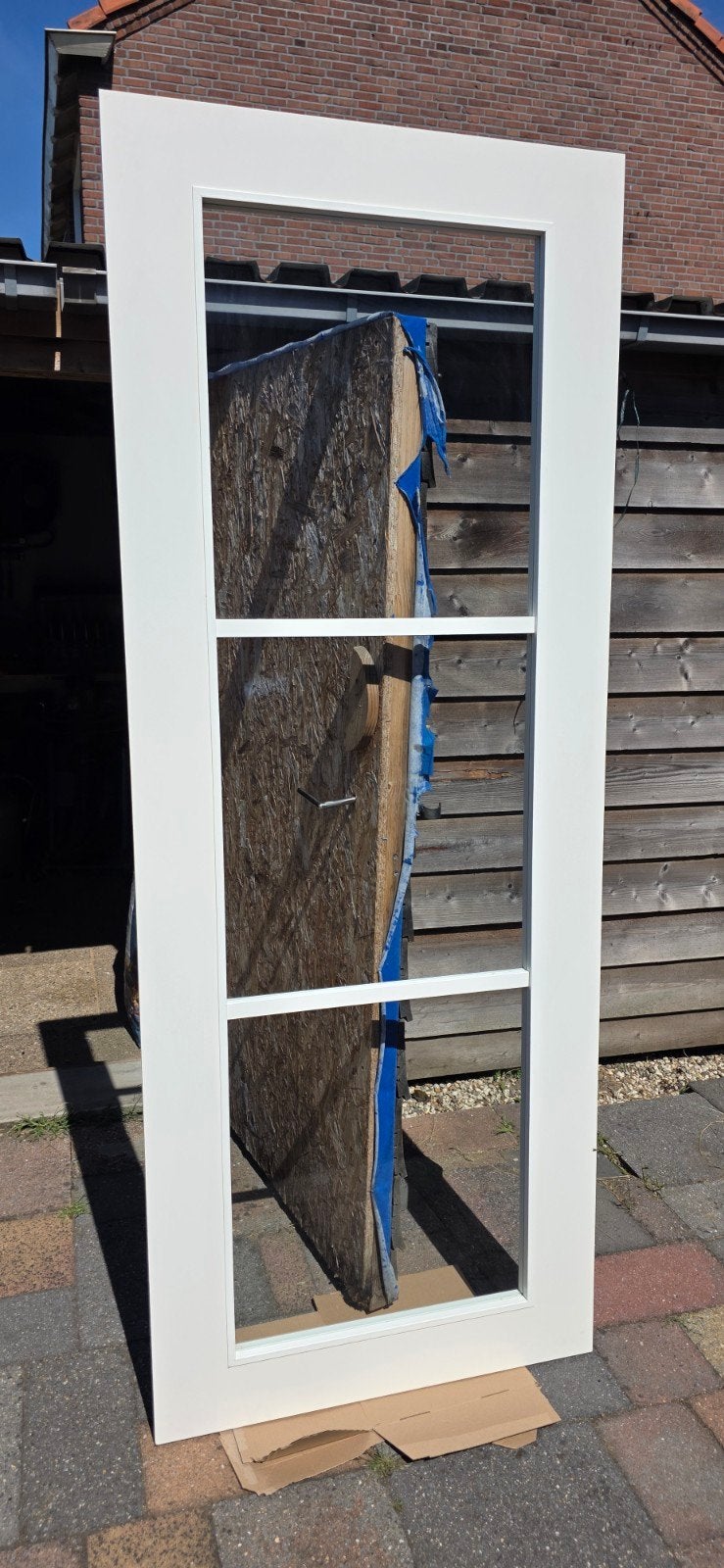 Witte binnendeur opdek met glas 231,5x88 rechtsdraaiend, 80 tot 100 cm, 215 cm of meer, Binnendeur, Ophalen of Verzenden