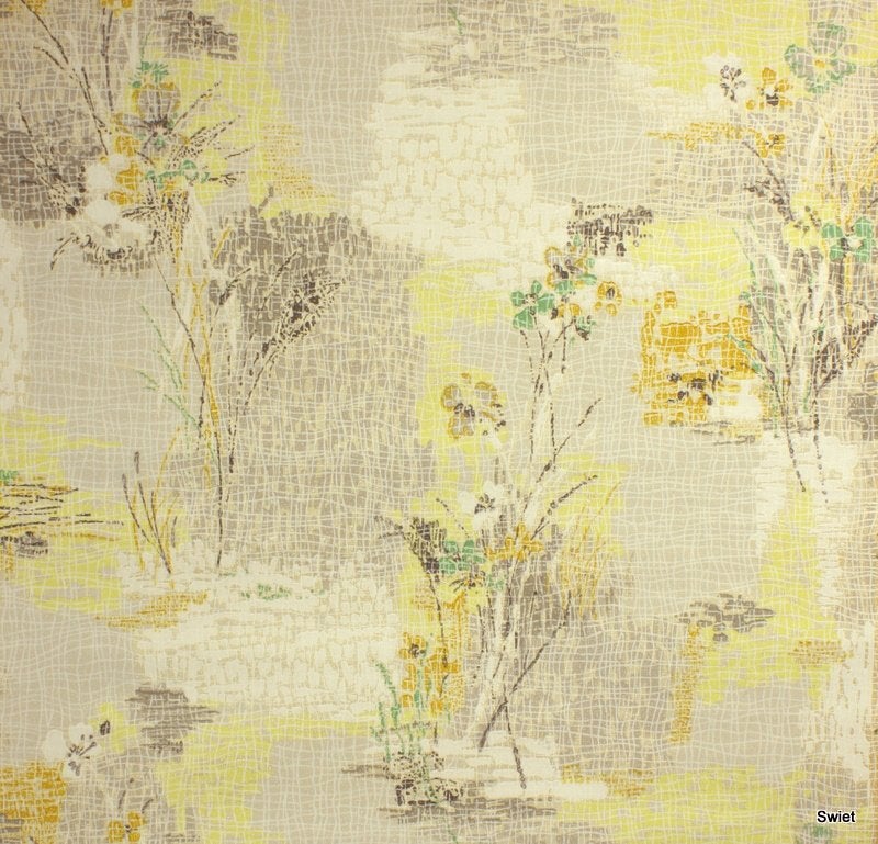 8175 vintage  abstract 50s behang in geel grijs charme swiet, Ophalen of Verzenden, Grijs
