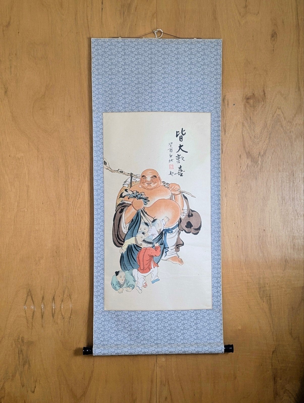 Muur scroll hangrol vintage prent Chinees Azië hand geverfd, 138 cm, Beige, Handgemaakt, Ophalen of Verzenden