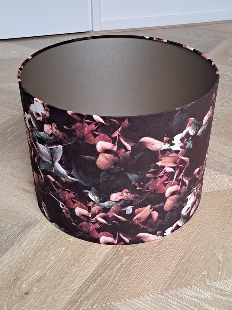 Grote velours lampenkap, cilinder model, bloemendessin, zgan, 25 tot 50 cm, Rond, Ophalen of Verzenden, Zo goed als nieuw
