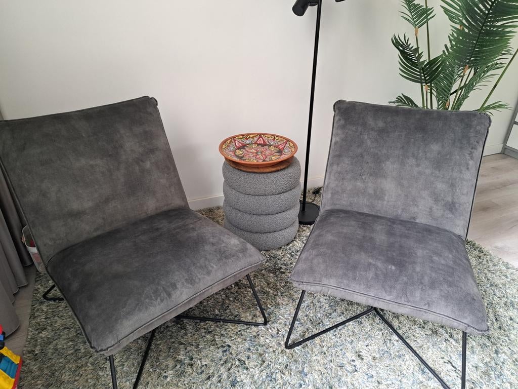 2x Donkergroene Fauteuils in Uitstekende Staat, Huis en Inrichting, Fauteuils, Zo goed als nieuw, Metaal, Stof, 50 tot 75 cm, 75 tot 100 cm