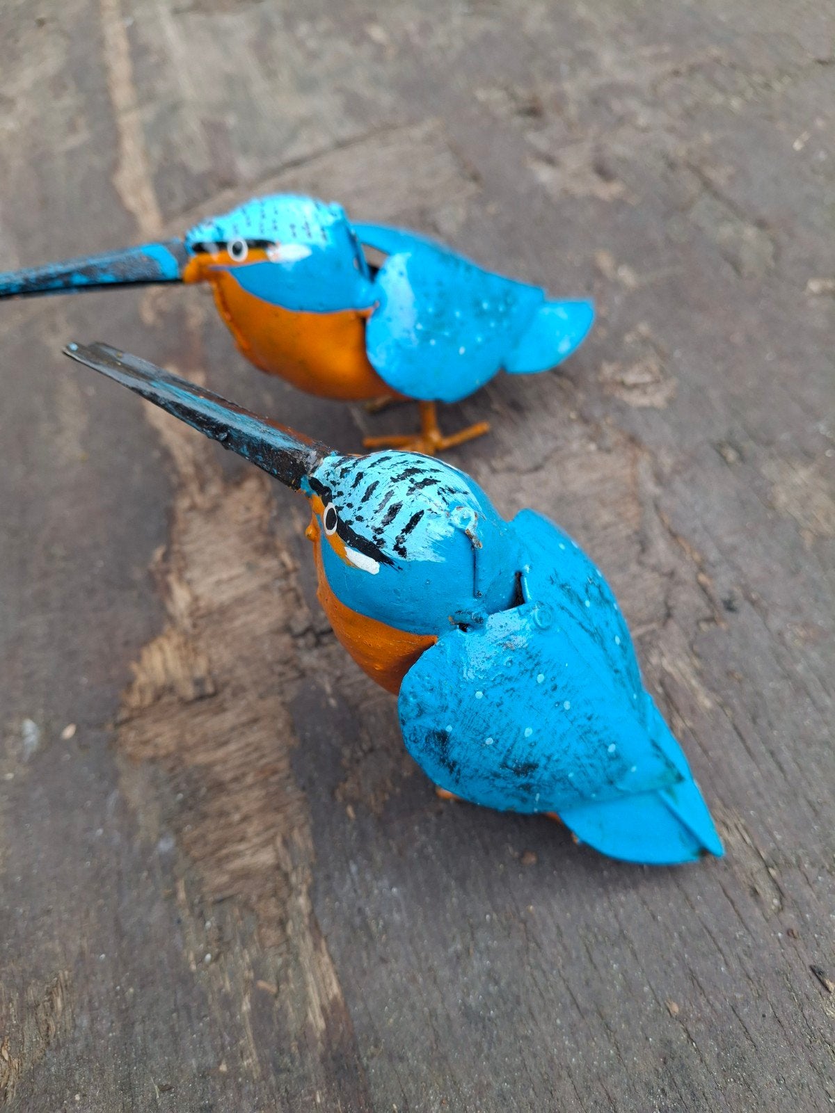 Set van 2 IJsvogel Beeldjes - Handgemaakt Metaal, Meerkleurig, Overige stijlen, Nieuw, Ophalen of Verzenden