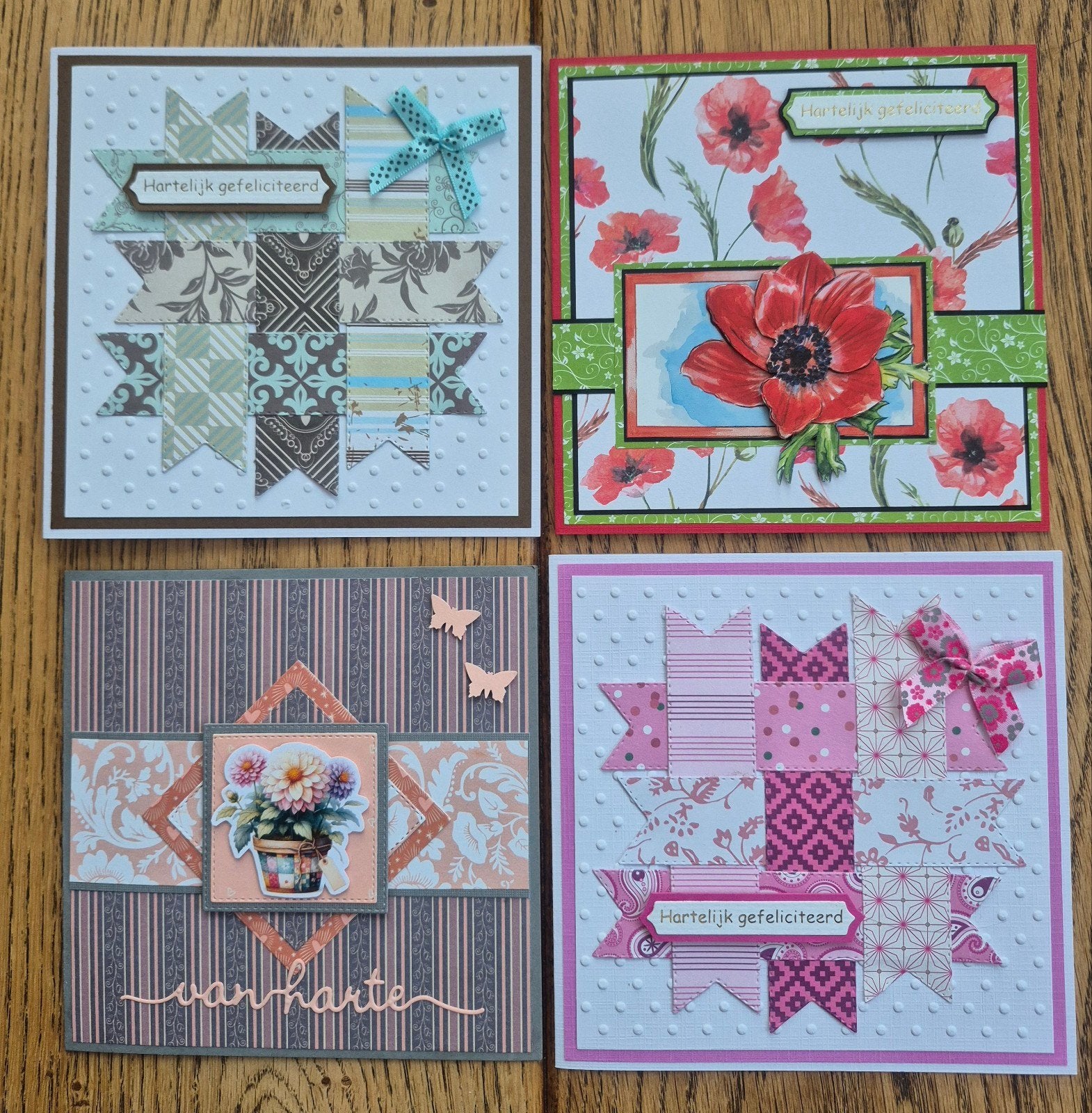 4 handgemaakte felicitatiekaarten, Hobby en Vrije tijd, Kaarten | Zelfgemaakt, Ophalen of Verzenden, Nieuw, Overige thema's