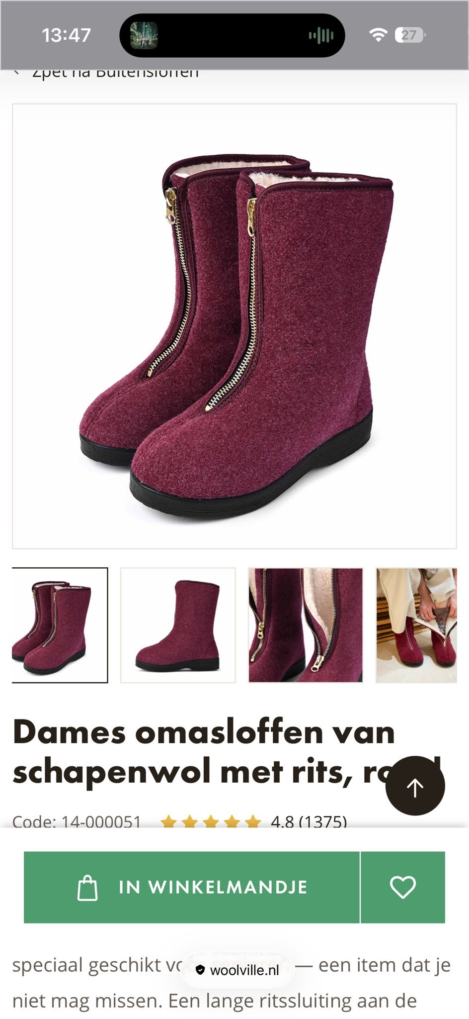 Nieuw woolvile wollen dames sloffen met rits, Ophalen of Verzenden, Nieuw, Rood, Pantoffels of Sloffen