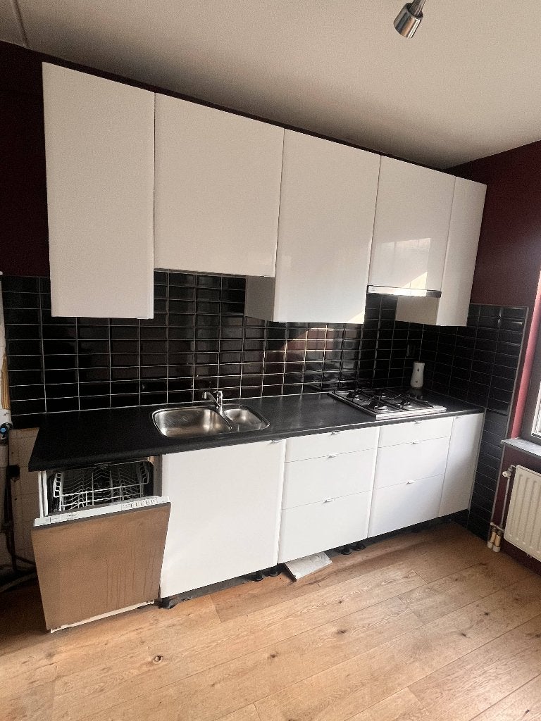 IKEA FAKTUM keuken hoogglans wit incl. apparatuur – 256 cm, Ophalen, Gebruikt, Wit, Enkelwandige keuken