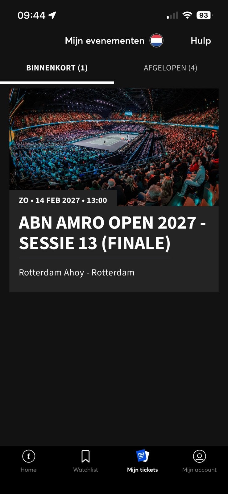 2 of 4 tickets courtside ABN AMRO 2027 tennis finale, Twee personen