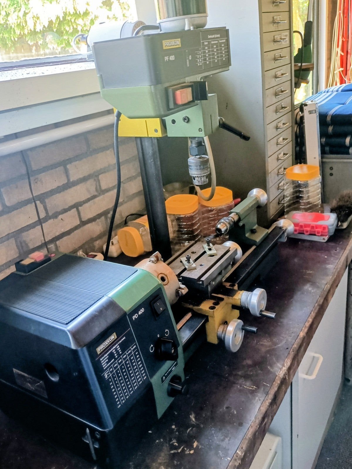 PROXXON PD400 DRAAIBANK EN PF400 FRASE UNIT, Doe-het-zelf en Verbouw, Draaibanken, Ophalen, Zo goed als nieuw, Metaaldraaibank