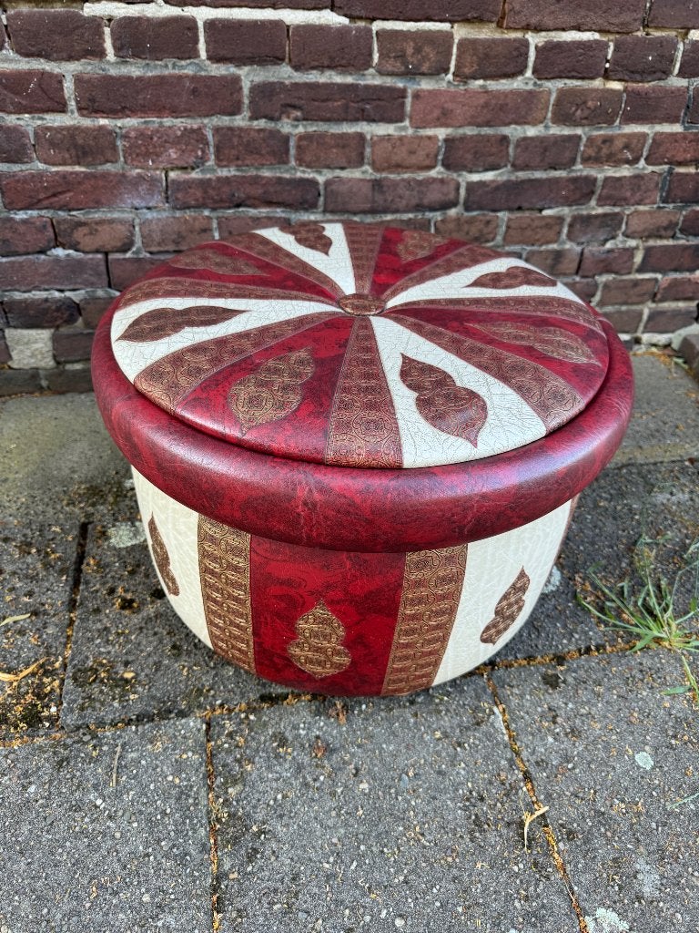 Vintage poef met opbergruimte jaren 60/70, Minder dan 50 cm, Gebruikt, Rond, Minder dan 50 cm