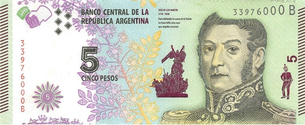 Argentinië bankbiljet 5 Peso 2015 José de San Martin UNC, Postzegels en Munten, Bankbiljetten | Amerika, Ophalen of Verzenden