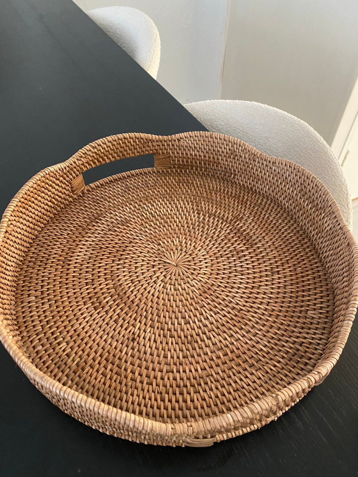 Rond Birma rieten dienblad met geschulpte rand, Gevlochten, Natuurlijk materiaal, Rond, Ophalen of Verzenden