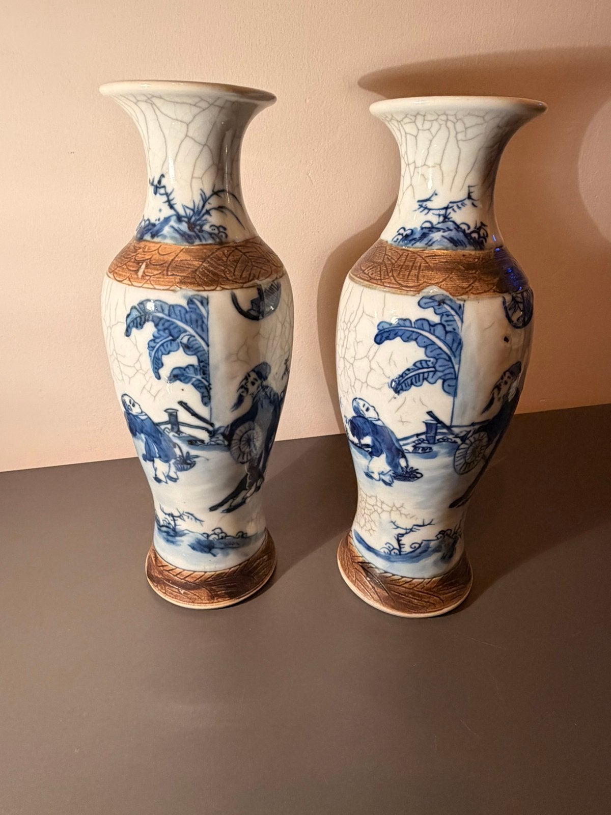 2 Antieke Chinese Nanking Craquelé Vazen –Chenghua gemerkt, Ophalen of Verzenden