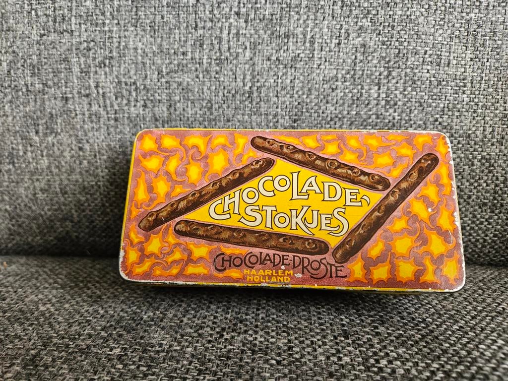 Vintage Droste Chocolade Stokjes blik Haarlem Holland, Verzamelen, Ophalen of Verzenden, Gebruikt, Overige, Droste
