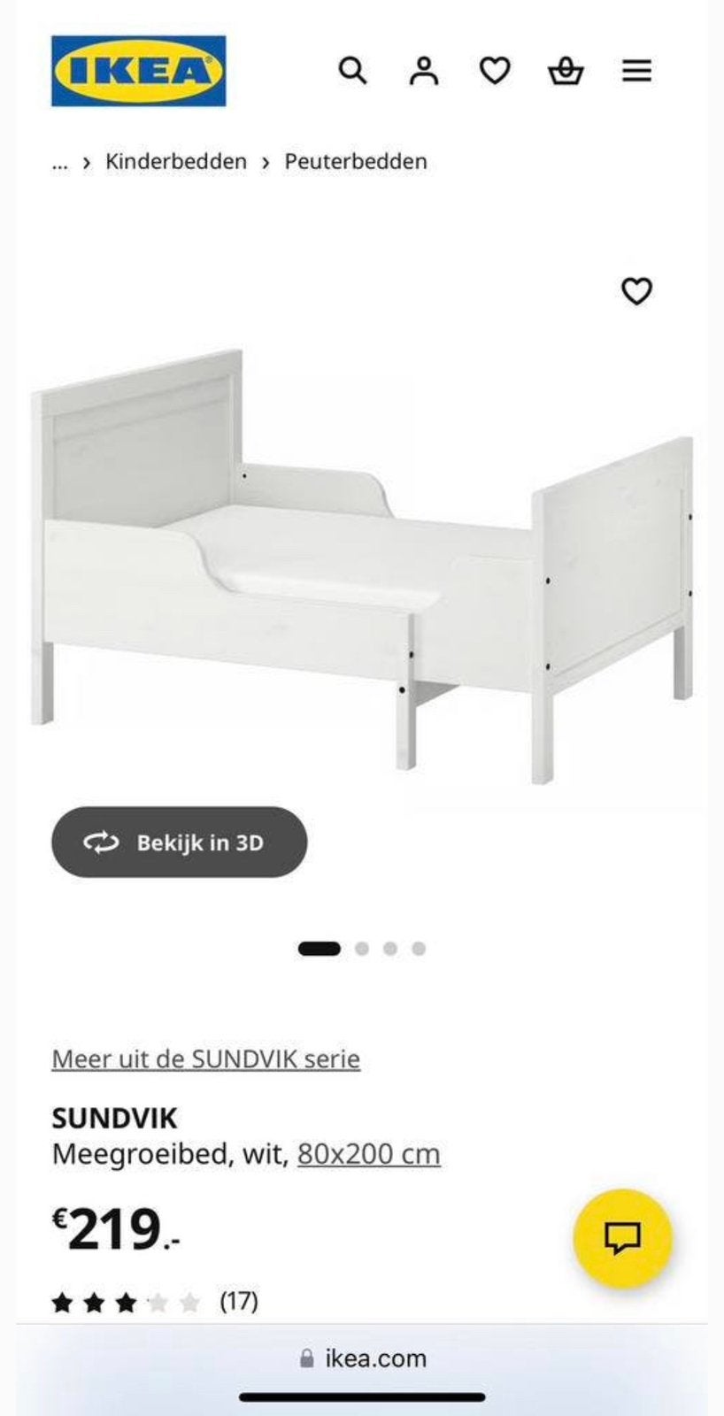 Peuterbed Sundvik ikea, 70 tot 85 cm, Zo goed als nieuw, Matras, 140 tot 160 cm