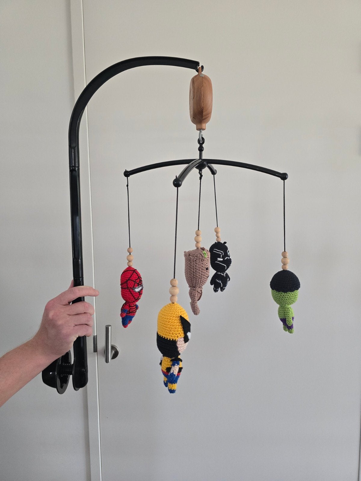 Zelfgemaakte muziekmobiel met superhelden, Ophalen of Verzenden, Zo goed als nieuw, Mobiel, Met geluid