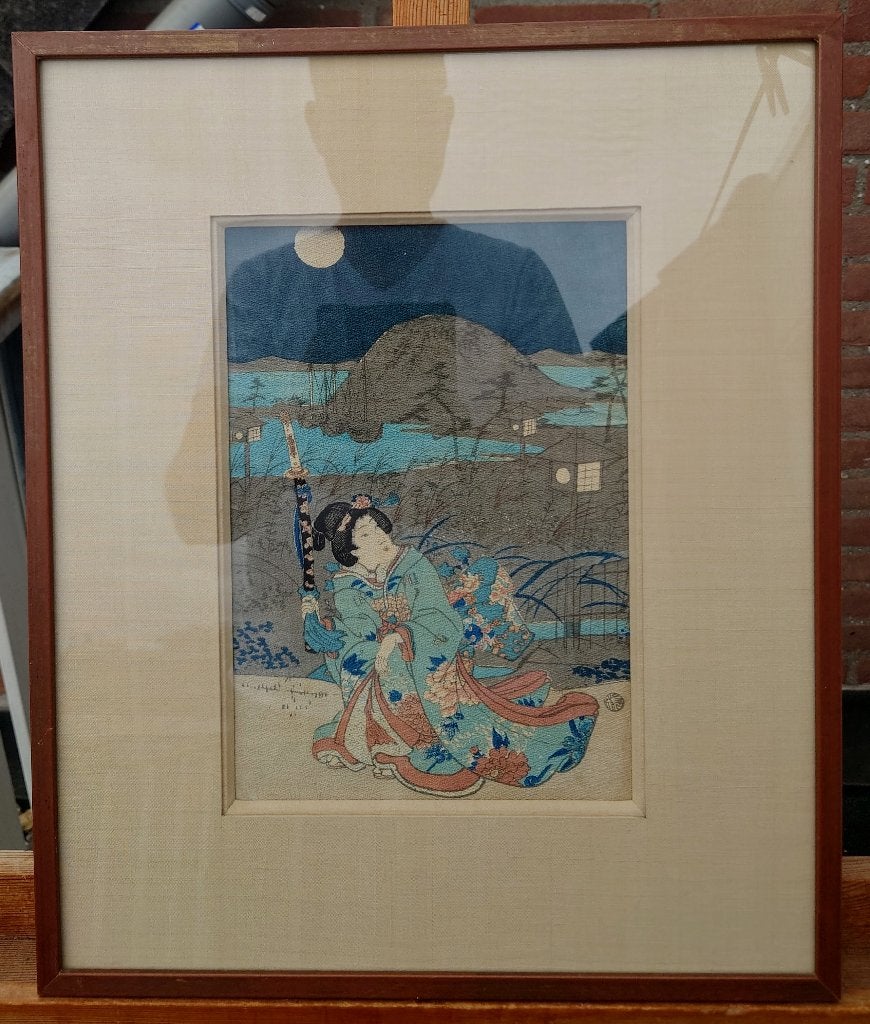 Kuniyoshi UTAGAWA (1797/98-1861) ? Samurai op volle maan, Antiek en Kunst, Kunst | Schilderijen | Klassiek, Portret of Personen