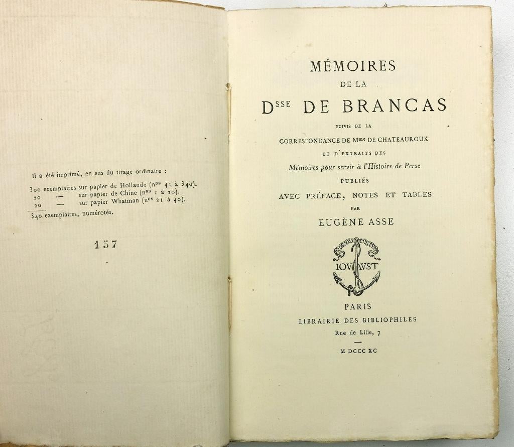 Mémoires de la Dsse De Brancas 1890 Asse 1/340 ex. ongelezen, Ophalen of Verzenden