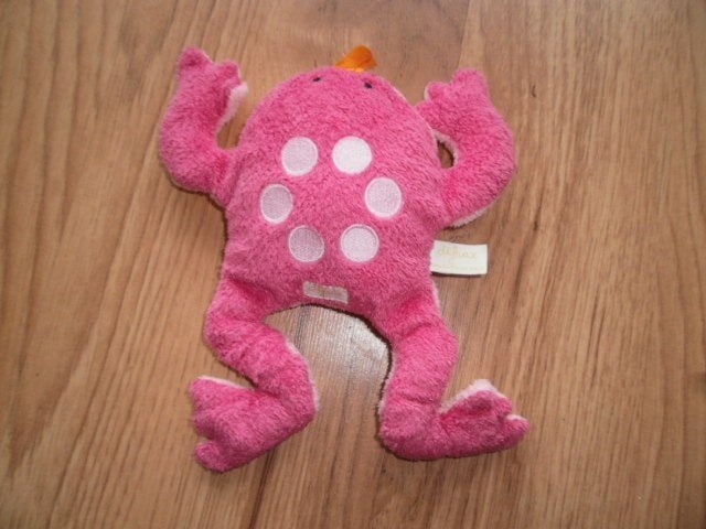 difrax kikker tweekleurig roze met stippen velours 20 cm met, Kikker, Overige merken, Wasbaar, Ophalen of Verzenden