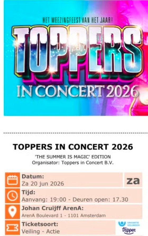 Tickets toppers, Twee personen, Mei