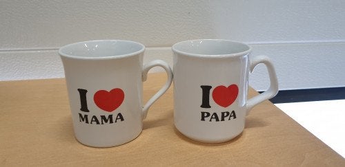 mokken mama papa 2 stuks, Ophalen of Verzenden