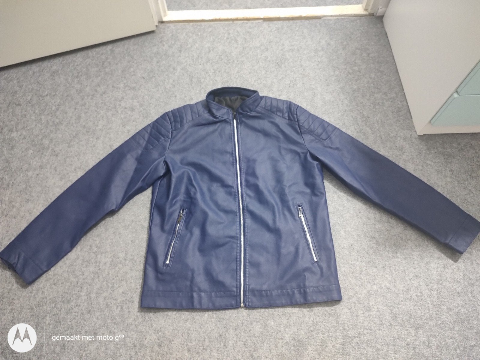 Heren Imitatie Leren Jas Maat L, Kleding | Heren, Ophalen of Verzenden, Zo goed als nieuw, Maat 52/54 (L), Blauw
