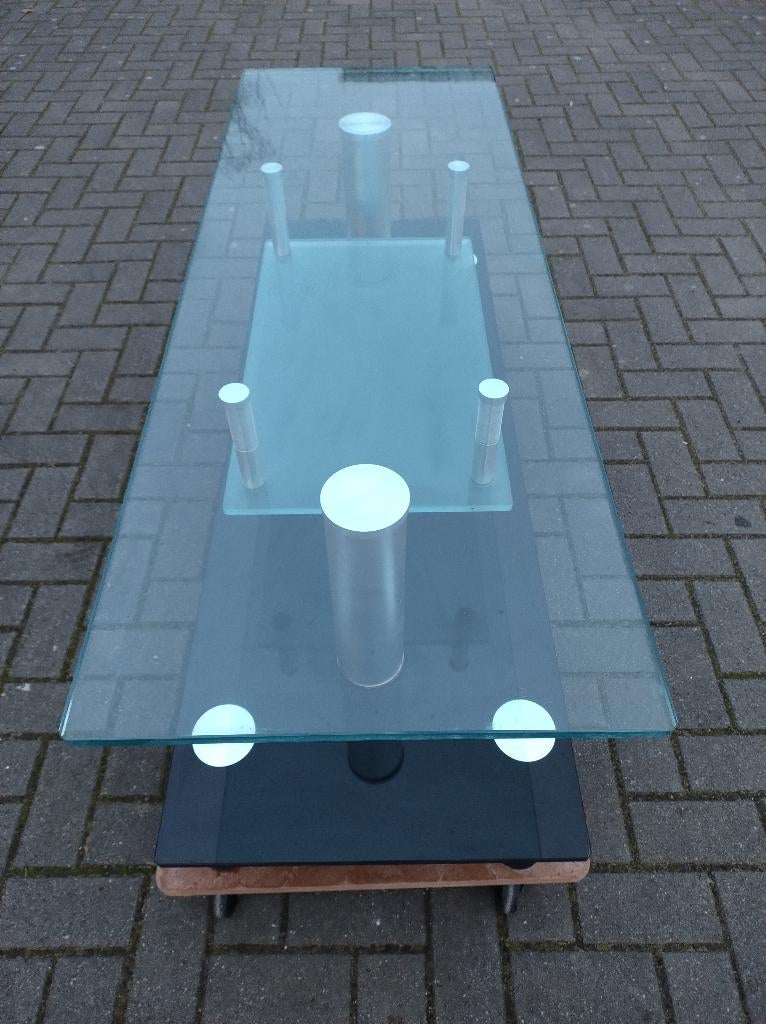 TV meubel, Ophalen, Minder dan 50 cm, Modern glas, Zo goed als nieuw