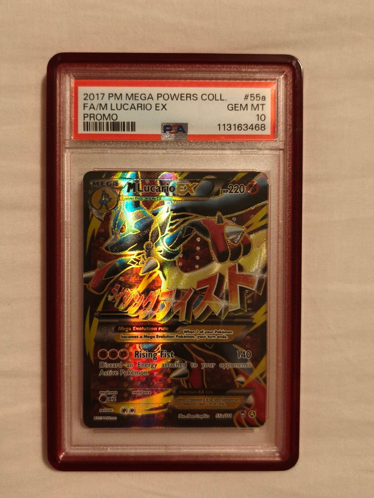 Mega Lucario EX 55a PSA 10 Pokémon Kaart, Ophalen of Verzenden, Nieuw, Losse kaart, Foil