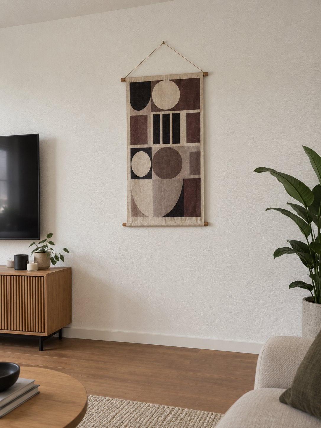 Wandkleed met geometrische vormen - Bruin/Beige, Ophalen, Meerkleurig, Nieuw, Met ophangsysteem