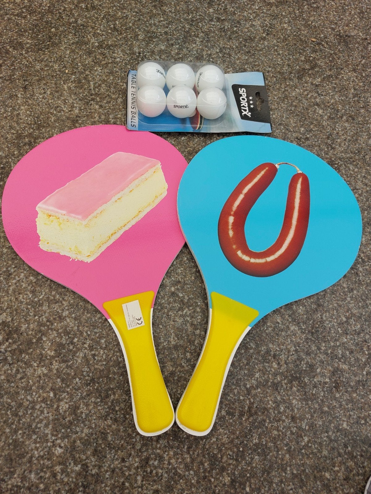 Grappige Beach/tafeltennis batjes met ballen, Ophalen of Verzenden, Gebruikt, Net, Batje(s) of Balletje(s)