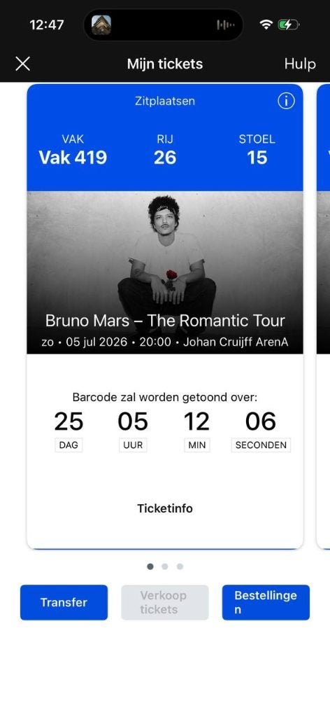 Bruno Mars 3 tickets 5 juli. (Moet weg)., Tickets en Kaartjes, Drie personen of meer, Juli