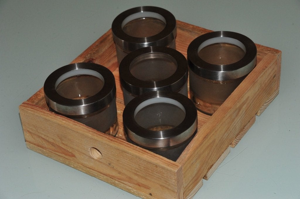 Fraaie rustieke THEEKIST voor 5 verse theesoorten!, Ophalen of Verzenden, Glas, Modern, Theepot