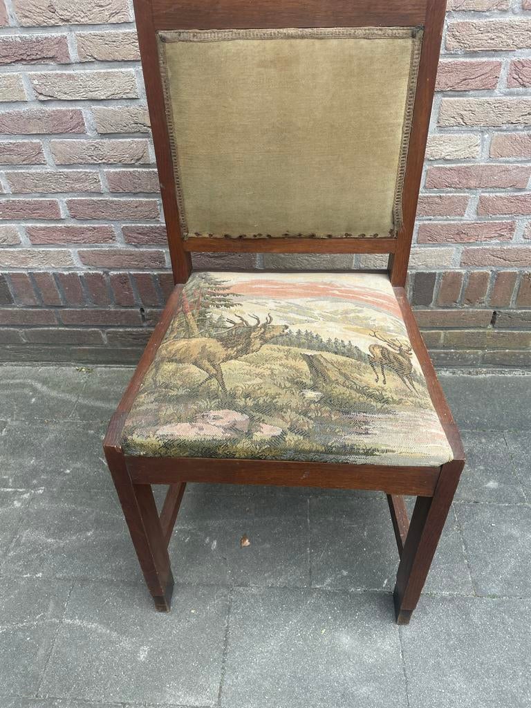 Houten stoel met stof en dierenprint, Ophalen of Verzenden