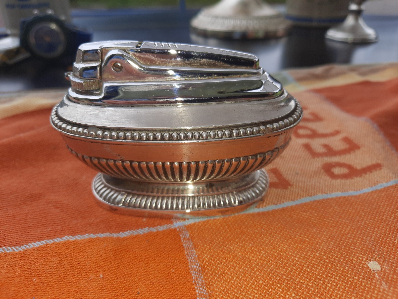 Vintage Ronson Varaflame aansteker in verzilverde houder, Ophalen of Verzenden